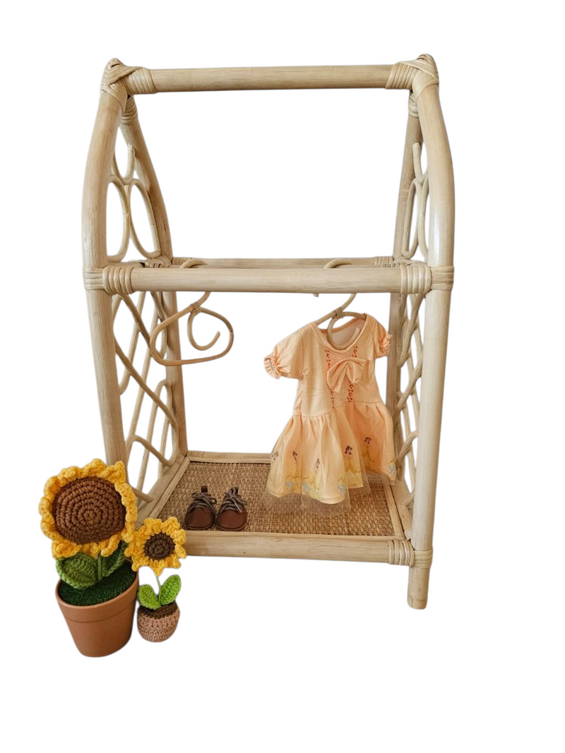 Rattan Doll Clothes Rack with Mini Hangers – Boho Pretend Play Closet ...