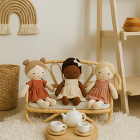 Handmade Rattan Doll Sofa | Boho Montessori Doll Furniture | Eco-Friendly Pretend Play Couch for Girls Dolls