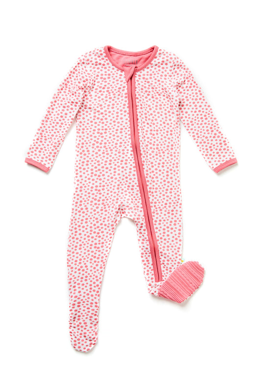Soft & Stretchy Zipper Footie - Coral Dots