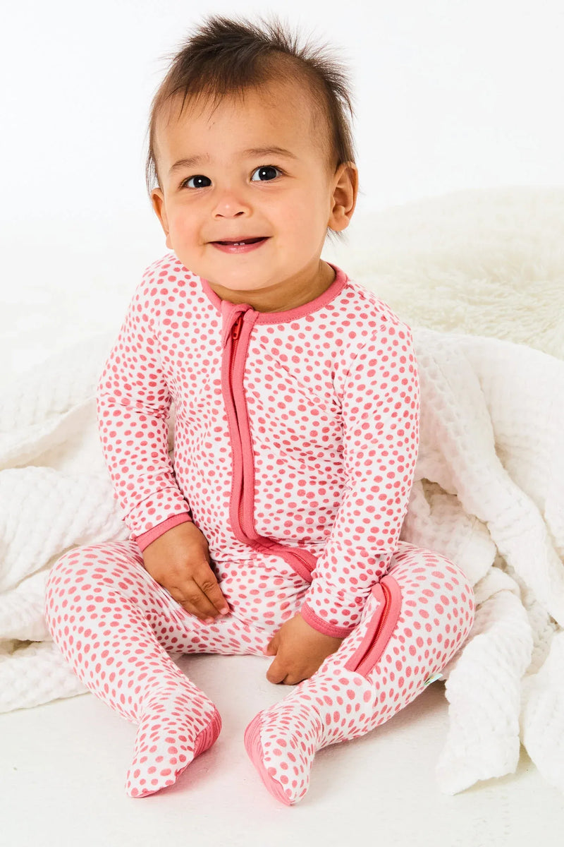 Soft & Stretchy Zipper Footie - Coral Dots - BIG FRENCHIES