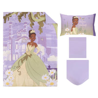 NoJo Disney Princess Tiana Create Your World 4 Piece Toddler Bed Set - Comforter, Fitted Bottom Sheet, Flat Top Sheet, Reversible Pillowcase, Lavender, Green, Yellow - BIG FRENCHIES