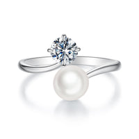 925 Sterling Silver Moissanite 0.5 Carat Freshwater Pearl Ring Size E for Women