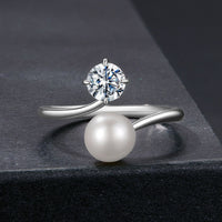 925 Sterling Silver Moissanite 0.5 Carat Freshwater Pearl Ring Size E for Women
