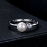 925 Sterling Silver Moissanite & Freshwater Pearl Ring 3mm Size 6 for Women