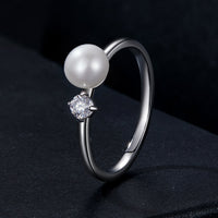 925 Sterling Silver Moissanite & Freshwater Pearl Ring 3mm Size 6 for Women