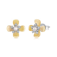 925 Sterling Silver White 0.85x0.85cm Nacre Synthetic Pearl CZ Earrings for Women