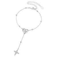 925 Sterling Silver White Gold Plated CZ Heart 15+6cm Bracelet for Women