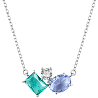925 Sterling Silver White Gold Plated Transparent Glass CZ 40+5cm Pendant Necklace for Women