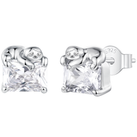 925 Sterling Silver White Gold Plated 0.7x0.7cm Pavé CZ Earrings for Women