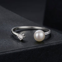 925 Sterling Silver Moissanite Quality Shell Pearl Ring for Women - Size E