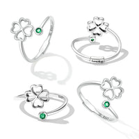 925 Sterling Silver Four-Leaf Clover Ring with Pavé CZ - 0.15cm Width