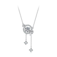 925 Sterling Silver White Gold Plated Moissanite CZ Pavé 40+5cm Necklace for Women
