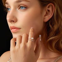 925 Sterling Silver & Moissanite Ring with Freshwater Pearl - Size 6 - Women's Jewelry