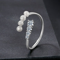 925 Sterling Silver Moissanite & Freshwater Pearl Ring, White Gold Plated, Size E for Women