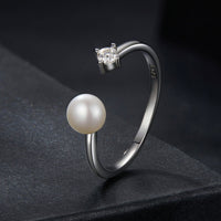 925 Sterling Silver Moissanite Quality Shell Pearl Ring for Women - Size E