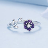 925 Sterling Silver Oxidized Flower Design Ring with Pavé Setting CZ