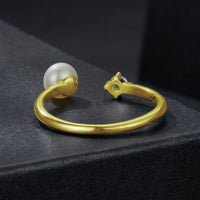 925 Sterling Silver Moissanite Quality Shell Pearl Ring for Women - Size E