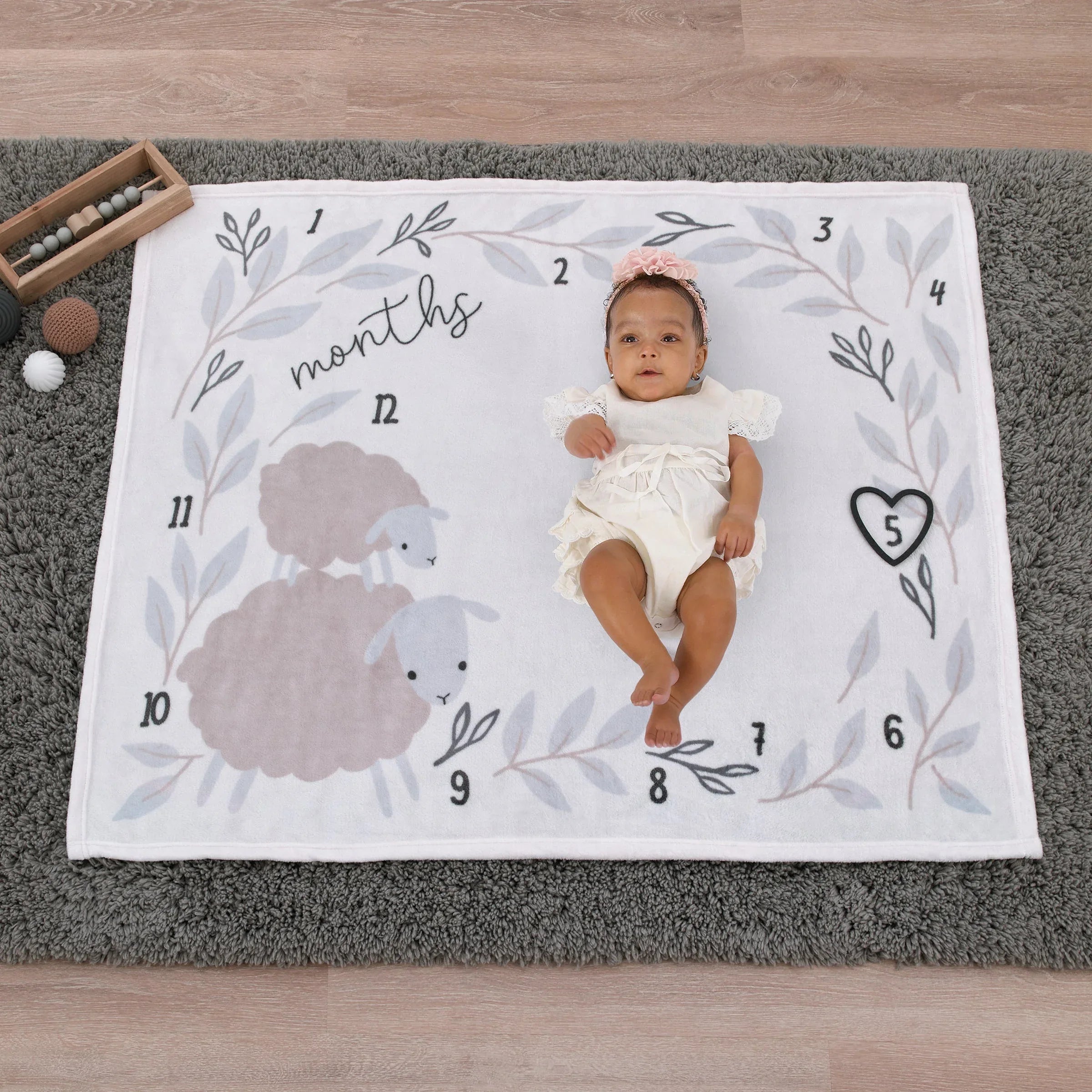 NoJo Together is Better White, Gray, and Taupe Mama and Baby Lamb Milestone Blanket - BIG FRENCHIES