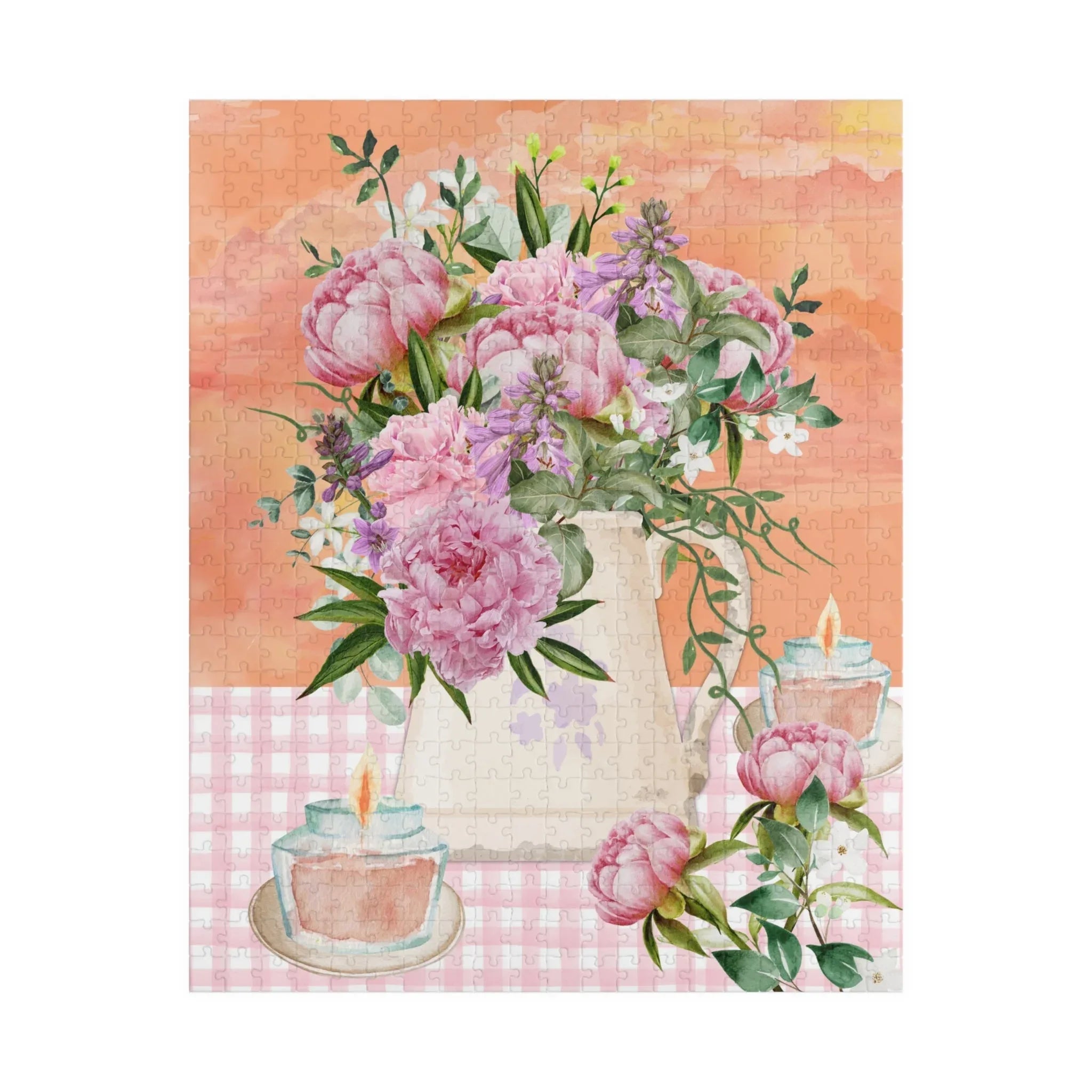 Puzzle: Pink Flowers and Orange Sunset - BIG FRENCHIES
