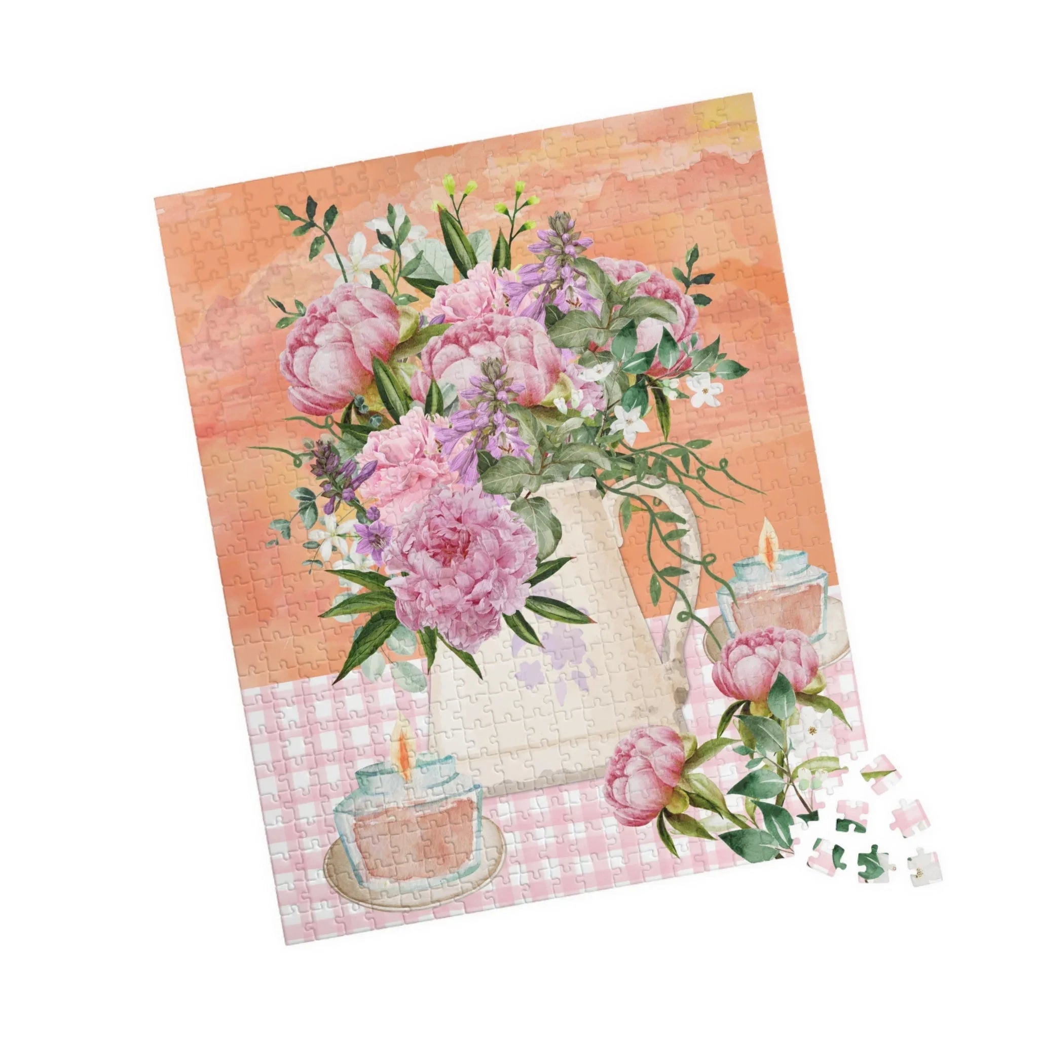 Puzzle: Pink Flowers and Orange Sunset - BIG FRENCHIES