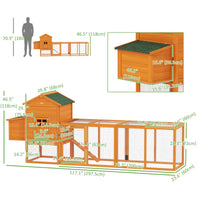 117" Extra Large Chicken Coop with Asphalt Roof, Wooden Hen House with Slide-out Tray, Quail Hutch with Nesting Box, Ora