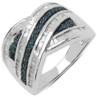 1.02 Carat Genuine Blue Diamond & White Diamond .925 Sterling Silver Ring