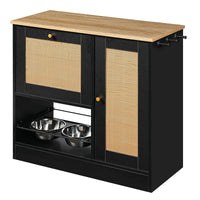 Feeding station with 2 lockers, pet feeding station with 2 elevated dog bowls, side hooks, anti-tipping kit, hidden pet 