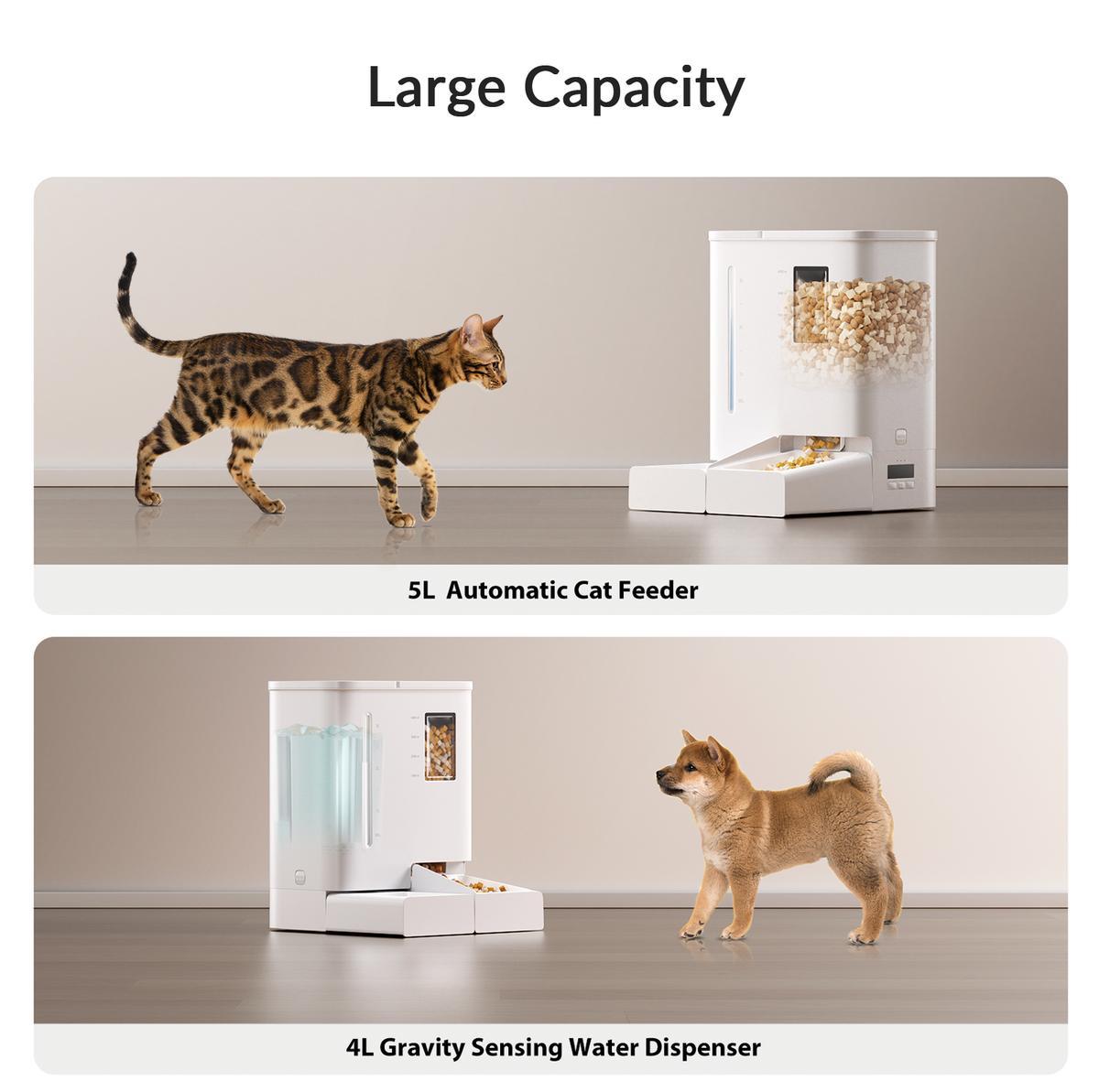 Waithem WiFi Automatic Pet Feeder & Waterer 2-in-1 Set App-Controlled, 2-Week Capacity, Detachable &Washable, Moisture-P