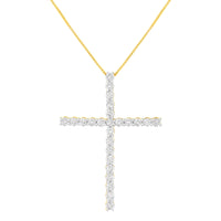 .925 Sterling Silver 3.0 Cttw Round Shape Diamond 1-1/2" Cross Pendant with Box Chain Necklace (I-J Color, I2-I3 Clarity) - 18"