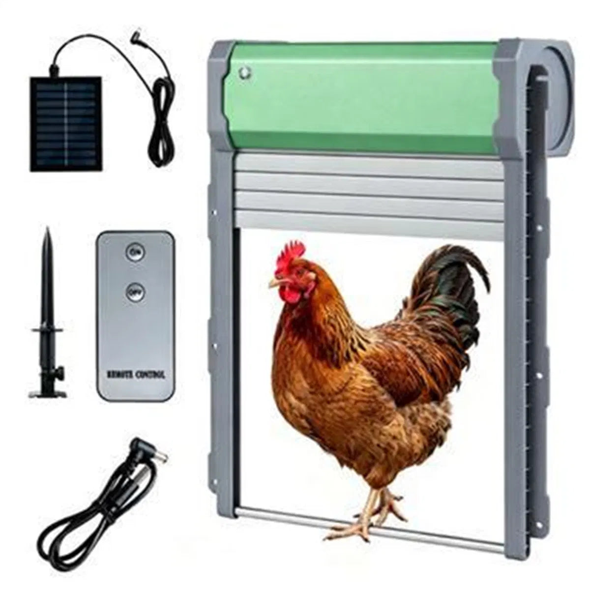 Solar Powered Automatic Chicken Coop Door with 4 Modes Light Sensor Timer Remote Control, Anti-Pinch Weatherproof Alumin