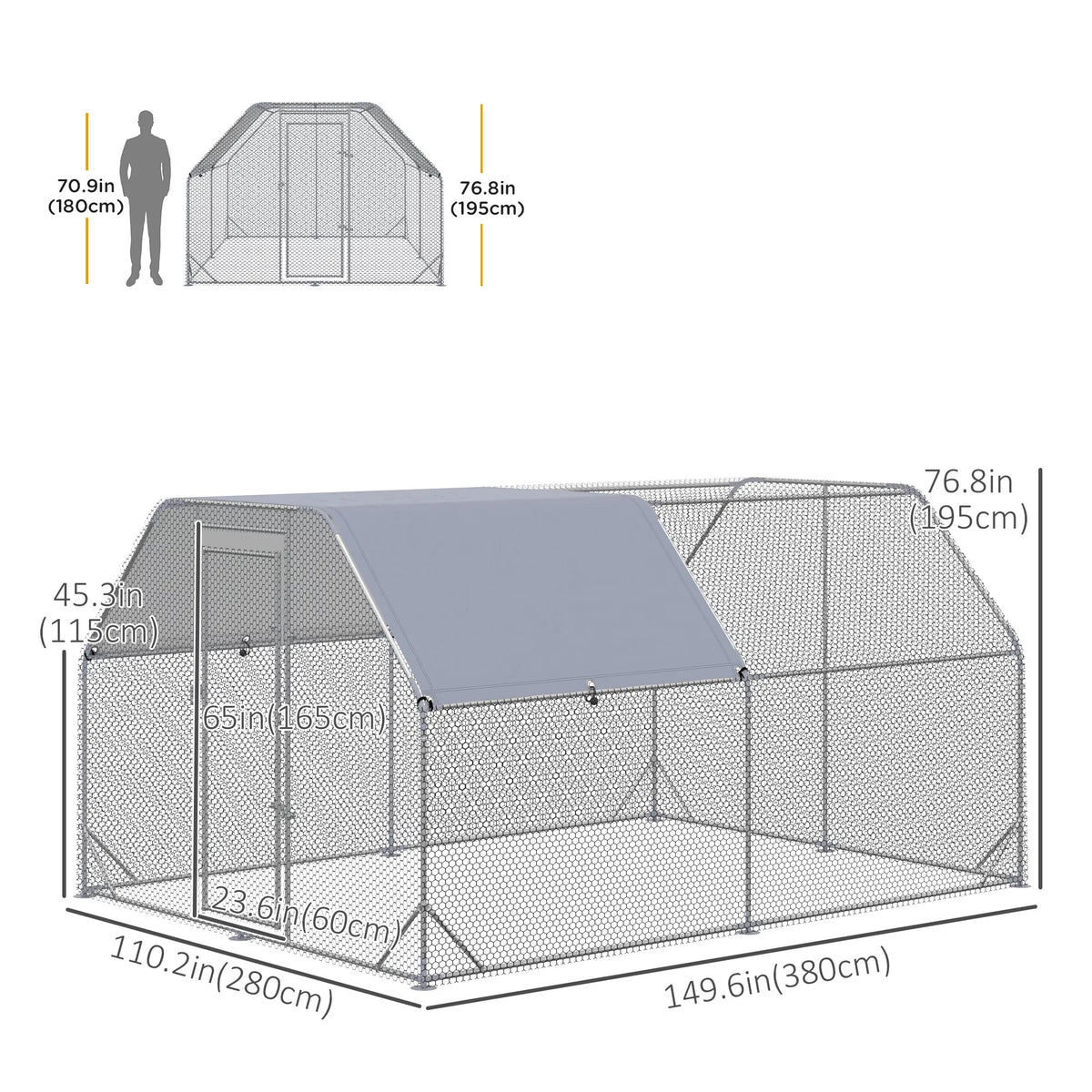 Chicken Run, Galvanized Large Metal Chicken Coop Cage, Walk-in Enclosure Poultry Hen Run House Playpen Rabbit Hutch with