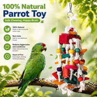 Bird Chewing Toy for Small & Medium Parrots, Wood Blocks & Rope