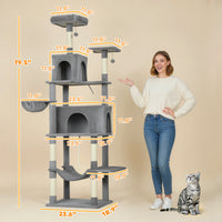 Multi-Level Cat Tower, 80" Tall Cat Tree, with 2 Condos, 2 Hammocks, 6 Sisal Scratching Posts, Dark Gray