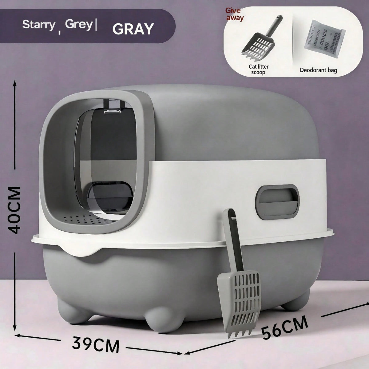 Fully Enclosed Cat Litter Box With UV Sterilization Odor Control, Large 56cm Space For Big Cats, Easy Clean 180 Flip Top