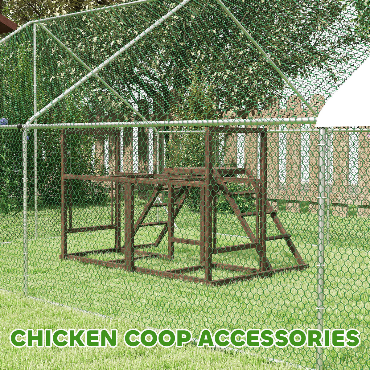 Chicken Activity Play Set with Multiple Chicken Perches, Swing, Ladder, Platform for 3-4 Chickens, Coffee