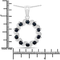 1.30 Carat Genuine Blue Sapphire and White Topaz .925 Sterling Silver Pendant