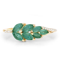 0.68 Carat Genuine Zambian Emerald and White Diamond 14K Yellow Gold Ring