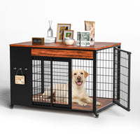 42-Inch Double Wide Wooden Double-Door Dog Crate Side Table Combo - Heavy-Duty DIY Assembly, Chew-Resistant Construction