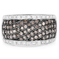 0.87 Carat Genuine Champagne Diamond and White Diamond .925 Sterling Silver Ring