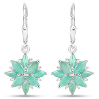 2.92 Carat Genuine Emerald and White Diamond .925 Sterling Silver Earrings