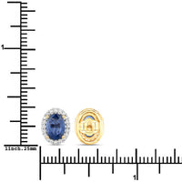 2.16 Carat Genuine Blue Sapphire and White Diamond 14K Yellow Gold Earrings