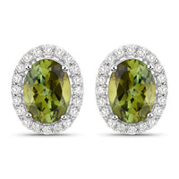 1.92 Carat Genuine Green Tourmaline and White Diamond 14K White Gold Earrings