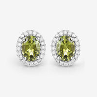 1.92 Carat Genuine Green Tourmaline and White Diamond 14K White Gold Earrings
