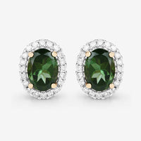 1.92 Carat Genuine Green Tourmaline and White Diamond 14K Yellow Gold Earrings