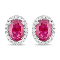 1.96 Carat Genuine Ruby and White Diamond 14K White Gold Earrings