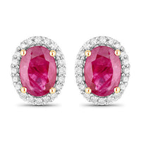 1.96 Carat Genuine Ruby and White Diamond 14K Yellow Gold Earrings