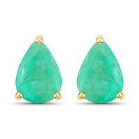 1.30 Carat Genuine Zambian Emerald 10K Yellow Gold Earrings