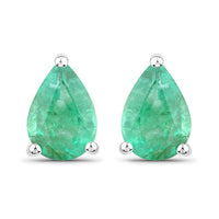 1.30 Carat Genuine Zambian Emerald 14K White Gold Earrings