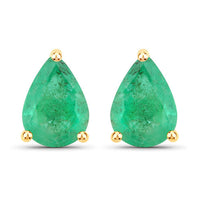 1.30 Carat Genuine Zambian Emerald 14K Yellow Gold Earrings