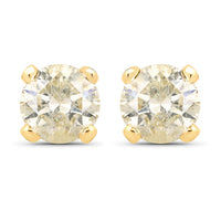 0.98 Carat Genuine LB Diamond 14K Yellow Gold Earrings